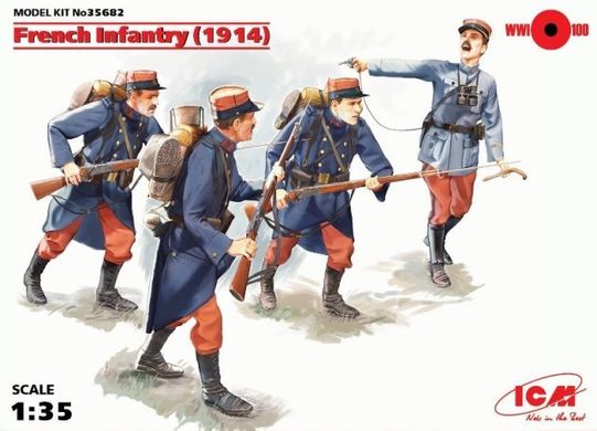 1/35 Французская пехота 1914 года, 4 фигуры (ICM 35682), сборные пластиковые