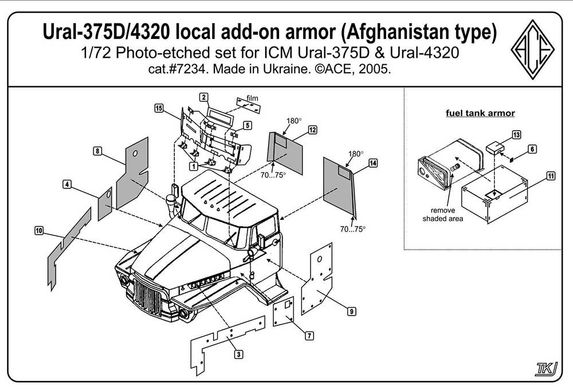 1/72 Фототравлене додаткове бронювання для Урал-375Д/4320 (Афганська війна) (ACE PE7234)