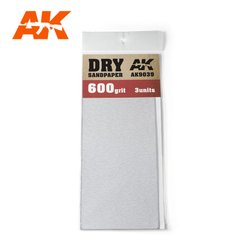 Наждачная бумага зернистостью p600 грит, набор 3 штуки (наждачка, шлифовальная шкурка) (AK Interactive 9039 Dry sandpaper)