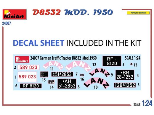1/24 Трактор Lanz Bulldog D8532 зразка 1950 року німецької дорожньої служби (Miniart 24007), збірна модель