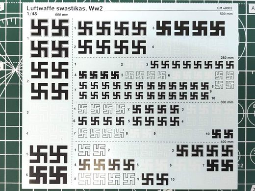 1/48 Декаль свастика для самолетов Люфтваффе Второй мировой, 5 размеров (DAN Models DM 48003 WWII Luftwaffe Swastikas)