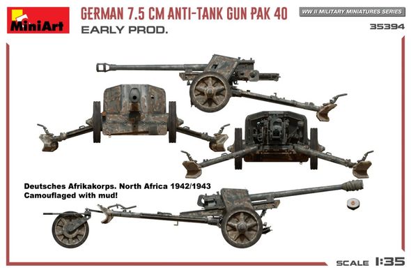 1/35 Pak-40 німецька 75-мм протитанкова гармата (Miniart 35394), збірна модель