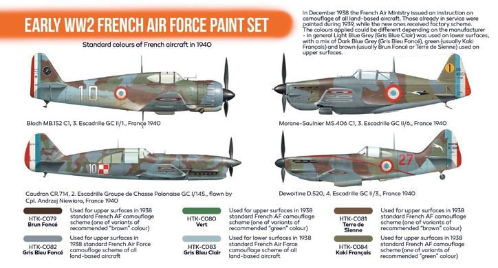 Набор красок Early WW2 French Air Force 1940, 6 шт (Orange Line) Hataka CS-16