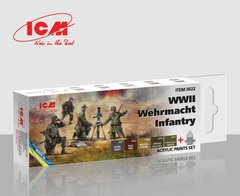 Комплект фарб "Піхота Вермахту Другої світової", 5 фарб та матовий лак, 12 мл, акрил (ICM 3022 WWII Wehrmacht Infantry Paint Set)