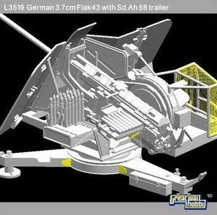 WWII German 3.7cm FlaK43 with Sd.Ah.58 Trailer 1:35