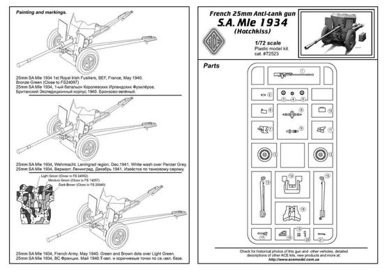 1/72 Французька 25-мм протитанковая гармата S.A. зразка 1934 року (2.5-см Pak.112(f)) (ACE 72523), збірна модель
