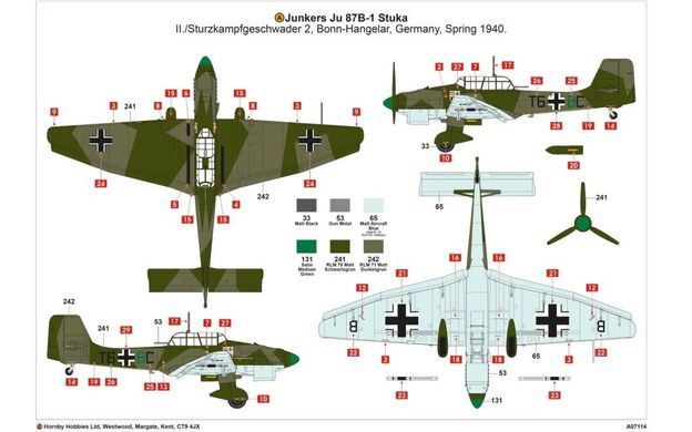1/48 Junkers Ju-87B-1 Stuka германский пикирующий бомбардировщик (Airfix 07114)