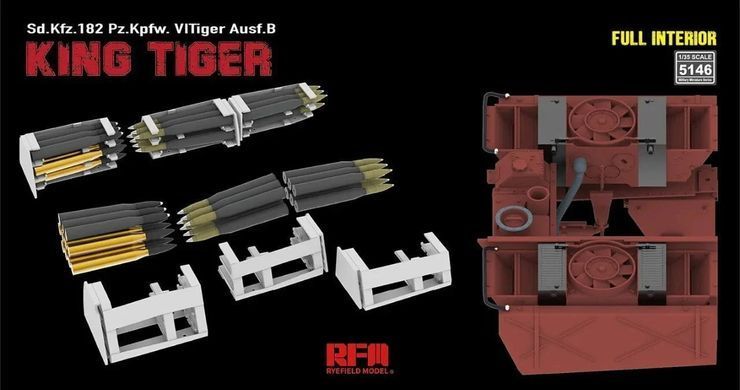 1/35 Танк&nbsp;Pz.Kpfw.VI Tiger Ausf.B King Tiger з повним інтер'єром, металевим стволом та смоляними деталями (Rye Field Model RM5146), збірна модель