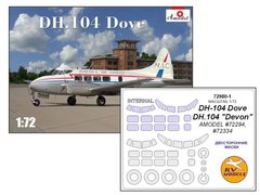 1/72 De Havilland DH.104 Dove пасажирський літак + маски KV Models (Amodel 72294), збірна модель