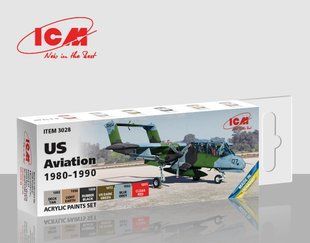 Набор красок "Авиация США 1980-90 годов", 6 красок, 12 мл, акрил (ICM 3028 US Aviation 1980-1990 Paint Set)