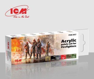 Набор красок "Пожарные", 5 красок по 12 мл и грунтовка, акрил (ICM 3057 Paint Set for Firefighters)