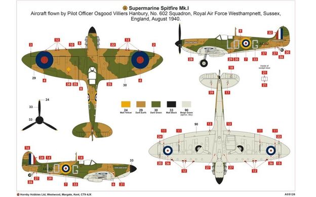 1/48 Supermarine Spitfire Mk.I британский истребитель (Airfix 05126) сборные масштабные модели