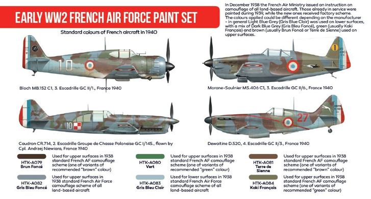Набор красок Early WW2 French Air Force 1940, 6 шт (Red Line) Hataka AS-16