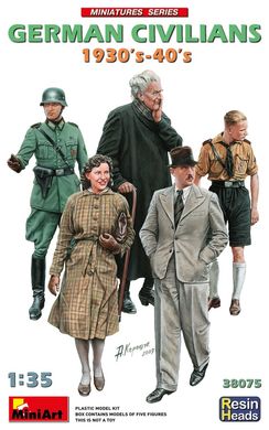 1/35 Немецкие гражданские люди 1930-40 годов, в комплекте также смоляные головы, 5 фигур (Miniart 38075), сборные пластиковые