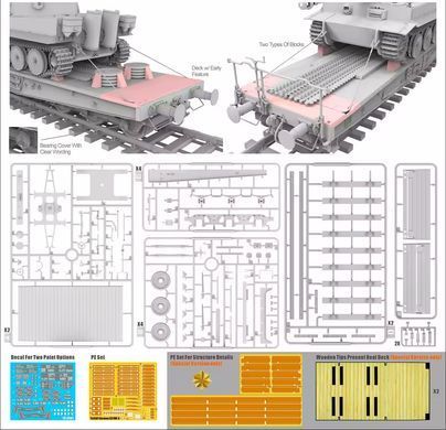 1/35 Німецька 80-тонна залізнична платформа Type SSyms Schwerer Platformwagen, серія Gold із дерев'яним настилом та додатковим фототравлінням (T-Model TK3501AG), збірна модель