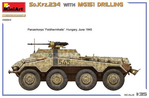 1/35 Німецький бронеавтомобіль&nbsp;Sd.Kfz.234 з установкою&nbsp;MG-151 Drilling (Miniart 40014), збірна модель