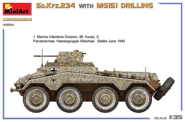 1/35 Німецький бронеавтомобіль&nbsp;Sd.Kfz.234 з установкою&nbsp;MG-151 Drilling (Miniart 40014), збірна модель