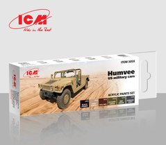 Комплект фарб "Для Humvee та інших військових автомобілів", 5 фарб по 12 мл та грунтовка, акрил (ICM 3059 Humvee US Military Cars Paint Set)
