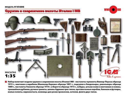 1/35 Оружие и снаряжение пехоты Италии Первой мировой (ICM 35686), сборные пластиковые