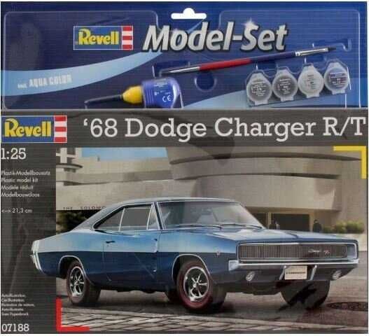 1/25 Автомобиль 1968 Dodge Charger R/T + клей + краски + кисточка