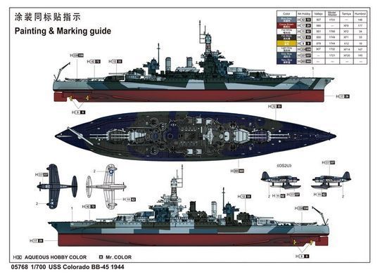 1/700 USS Colorado BB-45 1944 год, американский линкор (Trumpeter 05768) сборная модель