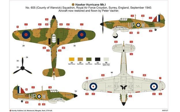 1/48 Hawker Hurricane Mk.I британский истребитель (Airfix 05127) сборная масштабная модель