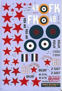 1/48 Декаль для самолета Hawker Hurricane Mk.IIB, в небе СССР (Authentic Decals 4835)