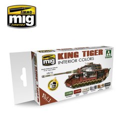 Набір фарб "King Tiger: кольори інтер'єру", 6 штук по 17 мл, акрил (Ammo by Mig A.MIG-7165 King Tiger Interior Colors)