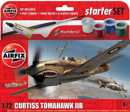 1/72 Винищувач Curtiss Tomahawk IIB, серія Starter Set з фарбами та клеєм (Airfix A55101A), збірна модель