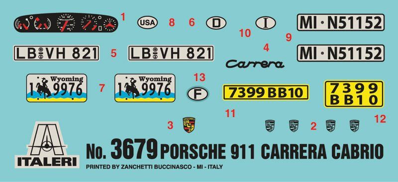 1/24 Автомобіль Porsche 911 Carrera Cabrio, кольоровий пластик (Italeri 3679) збірна модель