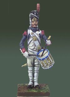 30мм Барабанщик гренадерів гвардії 1810 рік, 1 штука, серія Napoleonic War in 30mm (Andrea Miniatures NA-003), збірна олов'яна нефарбована мініатюра