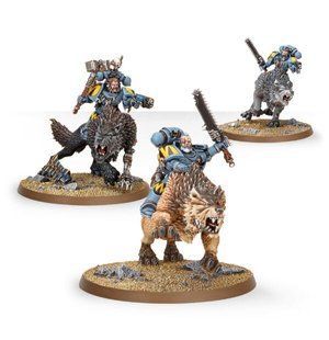 Space Wolves Thunderwolf Cavalry (Космические Волки: Кавалерия), 3 фигуры + 3 волка (Games Worksop 53-09)