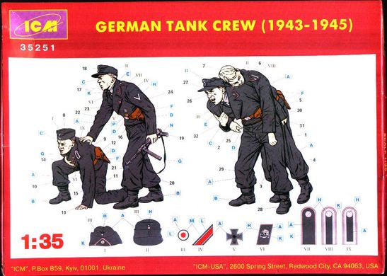 1/35 Германские танкисты 1943-45 годов, 4 фигуры (ICM 35251), сборные пластиковые