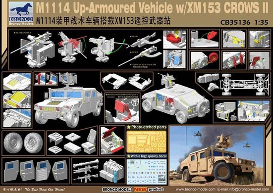 1/35 Автомобиль HMMWV M1114 Up-Armoured с модулем XM153 CROWS II (Bronco Models CB35136), сборная модель