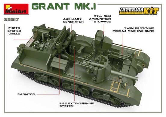 1/35 Grant Mk.I британський танк, модель з інтер'єром (MiniArt 35217), збірна модель