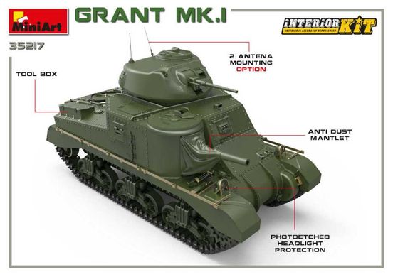 1/35 Grant Mk.I британський танк, модель з інтер'єром (MiniArt 35217), збірна модель
