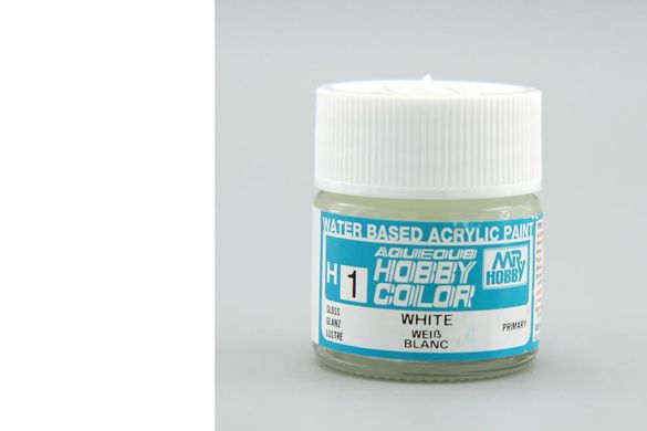Біла глянсова, акрилова фарба Hobby Color, 10 мл (Gunze Sangyo Mr. Hobby H1 White)