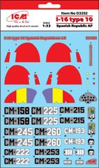 1/32 Декаль для І-16 тип 10 ВПС Іспанської республіки, 8 варіантів (ICM D3202)