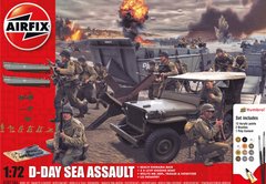 1/72 Діорама "D-Day Sea Assault" з десантними суднами, джипом, гарматою та фігурами, серія Gift Set з фарбами та клеєм (Airfix A50156A), збірна пластикова