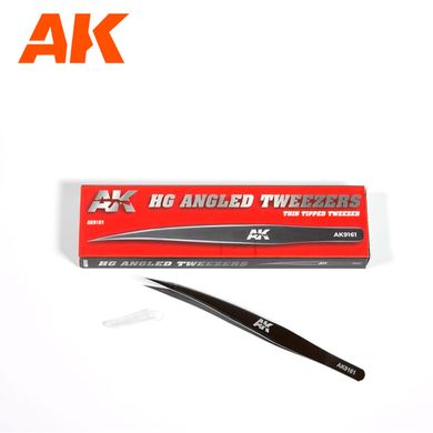 Точный угловой пинцет с острым концом, длина 140 мм (AK Interactive AK9161 HG Angled Tweezer 01 Thin Tipped)