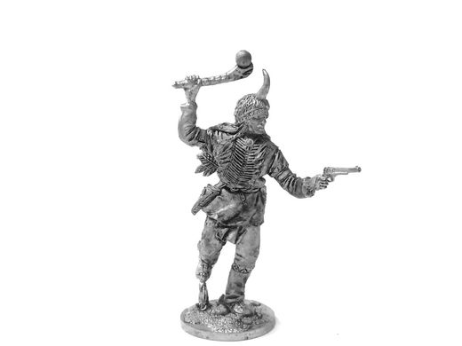 54 мм Индеец бегущий с булавой и пистолетом (EK Castings WW-24), коллекционная оловянная миниатюра