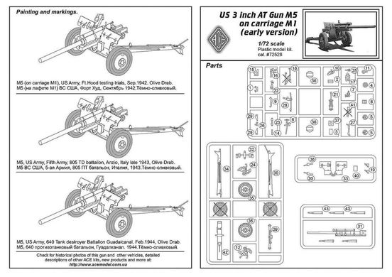 1/72 Тридюймова протитанкова гармата М-5 ранніх серій (ACE 72528), збірна модель