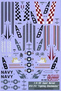 1/48 Декаль для F/A-18F Super Hornet "VFA-211 Fighting Checkmates" (Authentic Decals 4838)