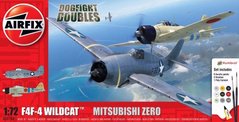 1/72 Самолеты F4F-4 Wildcat и Mitsubishi Zero, серия Dogfight Doubles с красками и клеем (Airfix A50184), сборная модель