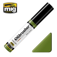 Краска масляная -ЗЕЛЕНЫЙ ОЛИВКОВЫЙ- A.MIG-3505 OLIVE GREEN Oilbrusher Ammo of Mig Jimenez