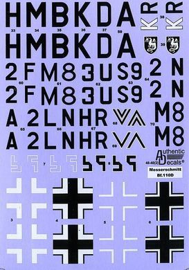 1/48 Декаль для самолета Messerschmitt Bf-110D (Authentic Decals 4840)