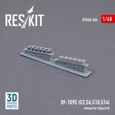 1/48 Вихлопні патрубки для Bf-109G-2/G-6/G-10/G-14, для моделей Eduard, 3D-друк (ResKit RSU48-264)