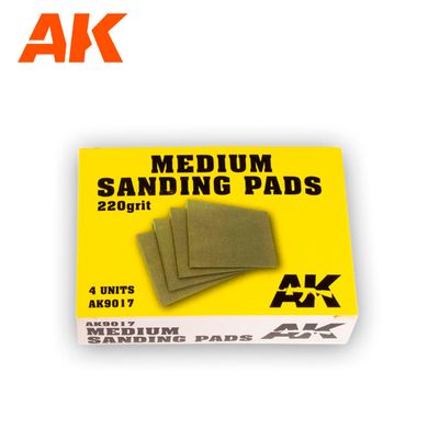 Шлифовальная губка P220, 4 штуки (AK Interactive AK9017 Medium Sanding Pads)