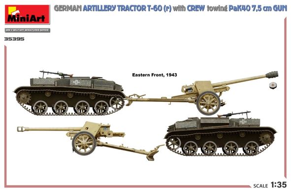 1/35 Германский трофейный тягач T-60(r) с пушкой PaK-40 и фигурами (Miniart 35395), сборные модели
