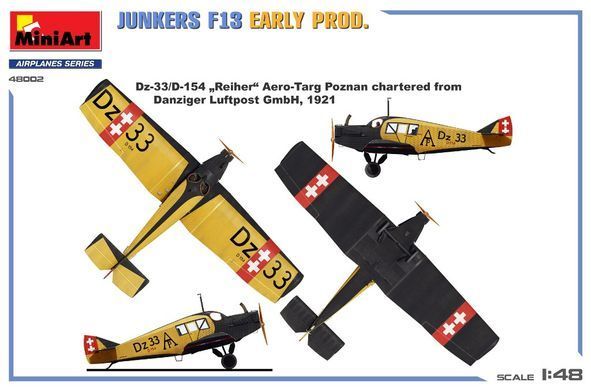 1/48 Пасажирський літак&nbsp;Junkers F.13 ранньої версії (MiniArt 48002), зібрна модель